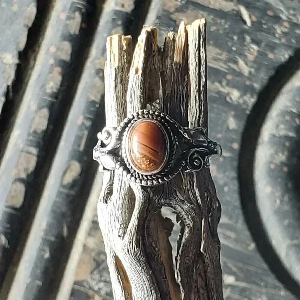 Artisan India Mahogany Obsidian 925 Sterling Silver Plated Gemstone Ring Sz 6.75
